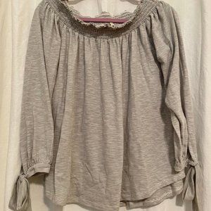 Andree Gray and White Striped Off The Shoulder Blouse - L